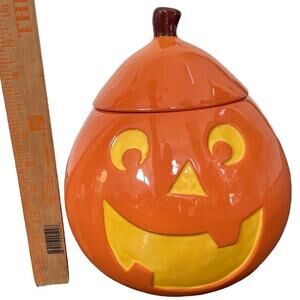 Halloween Jack O Lantern Cookie Jar Ceramic Orange Pumpkin Boston Warehouse